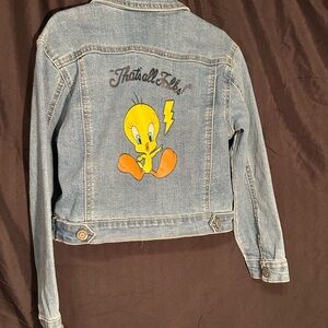 Kids Denim Jacket with Tweety Graphic